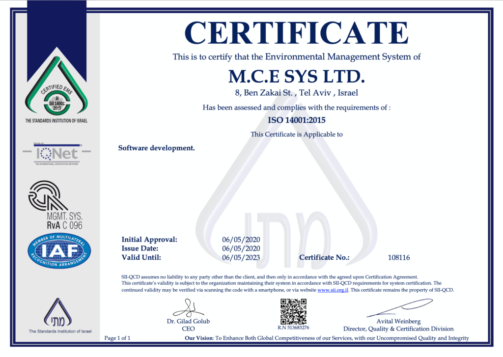 mce ISO 14001 Certificate 