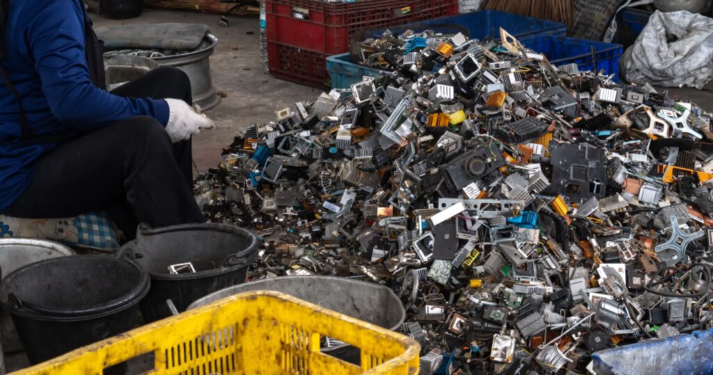 Scrap yard electronic waste for recycling. 